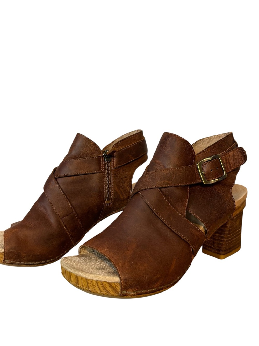 Dansko Arlene Brown Leather Block Heel Side Zip Sandals US Size 8.5 EU 39